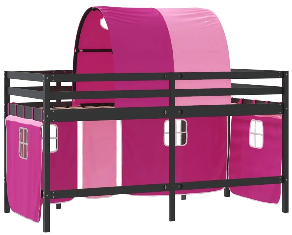Cama alta p/ criança c/ túnel 90x200 cm pinho maciço rosa