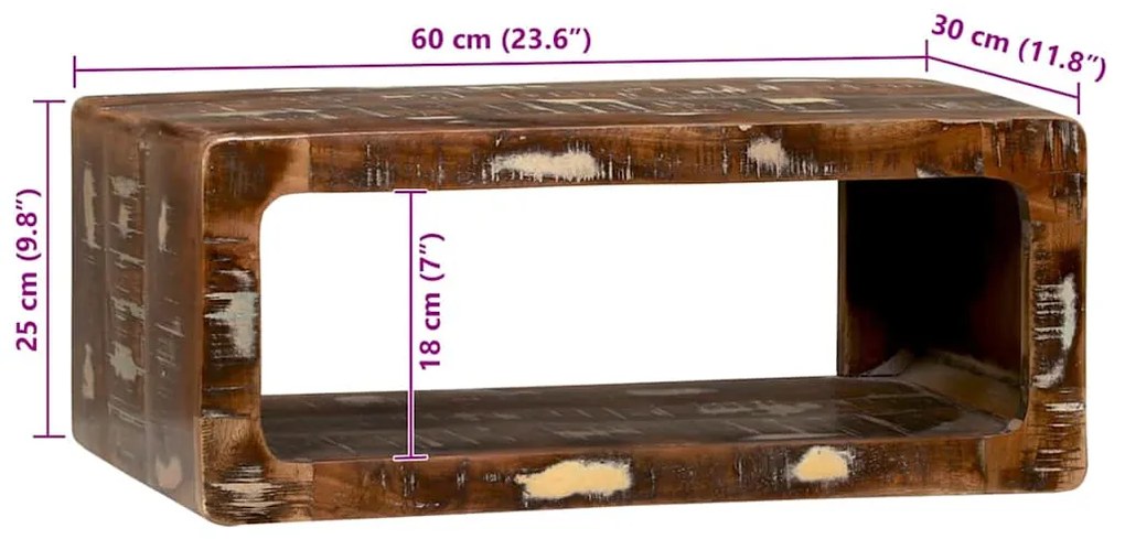 Cabinet de TV Multicolorido 60x30x25 cm Madeira Reaproveitada Maciça