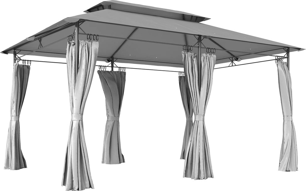Outsunny Pérgola de Jardim 397x297x265 cm Pérgola de Exterior com Teto Duplo Paredes Laterais Resistente a Água Cinza Escuro | Aosom Portugal