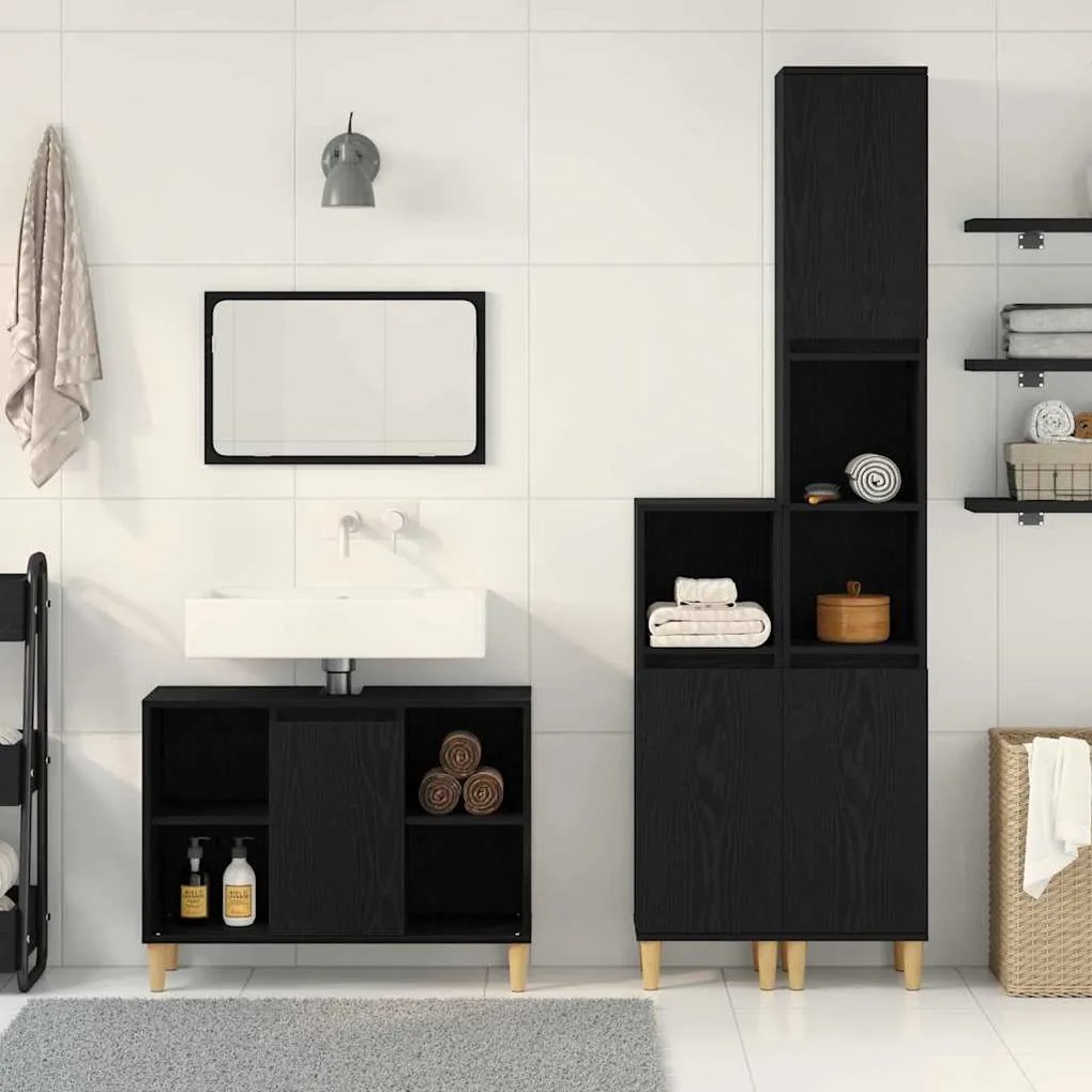 Conjunto de Móveis para Banheiro vidaXL com 3 Peças Carvalho Preto Mad
