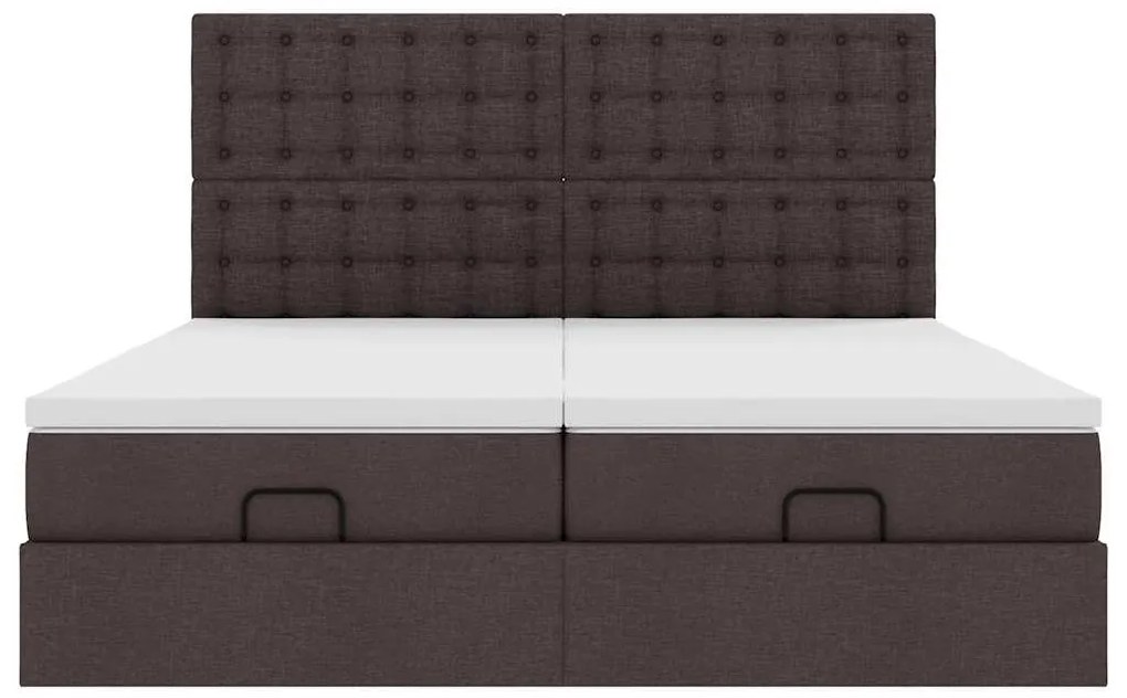 Estrutura de cama otomana com colchões tecido castanho escuro
