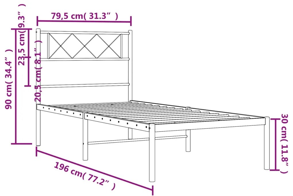 Estrutura de cama metal s/ colchão c/ cabeceira 75x190 cm preto