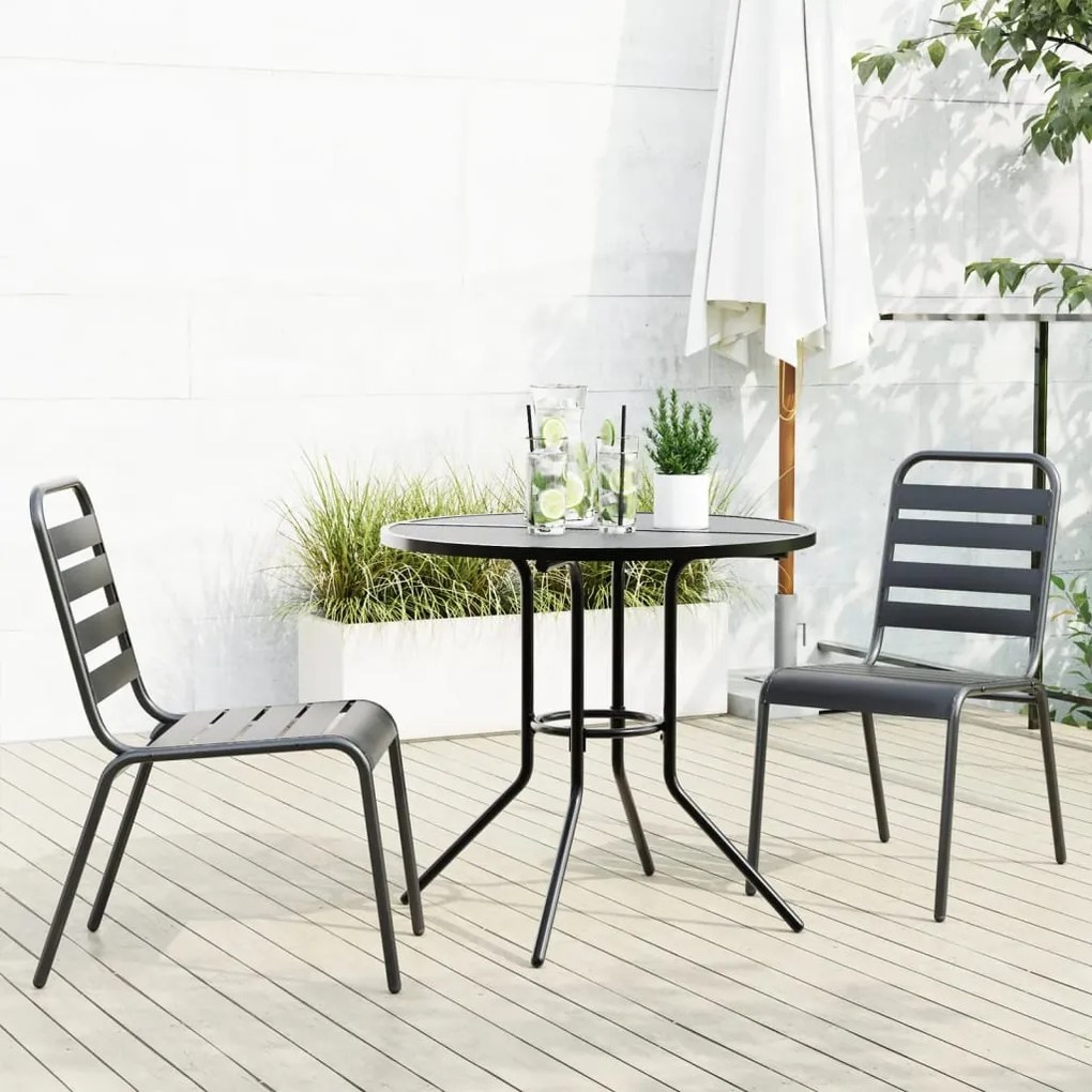 vidaXL Cadeiras de jardim encastrar 3 pcs aço revestido a pó antracite