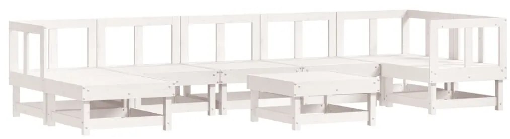 8pcs conjunto lounge jardim c/ almofadões madeira maciça branco
