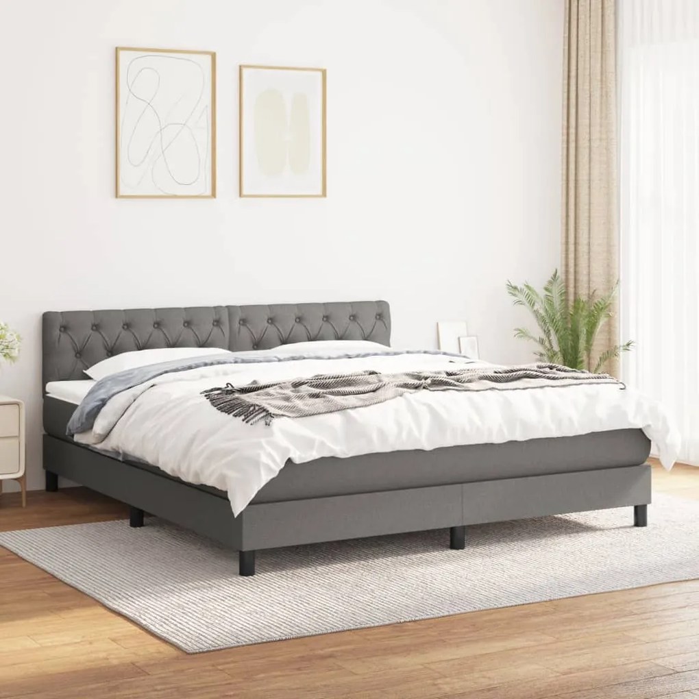 vidaXL Cama com molas/colchão 160x200 cm tecido cinzento-escuro