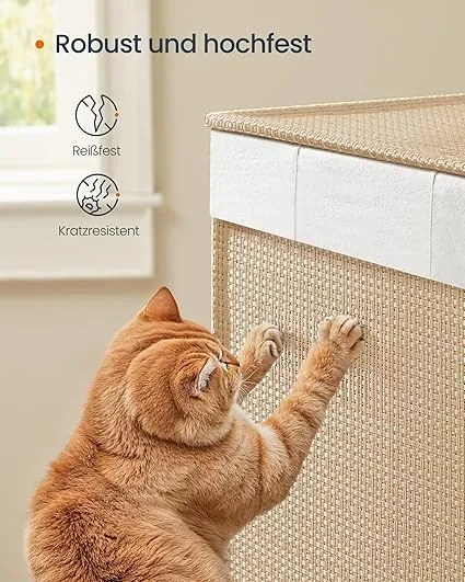 Cesto da roupa 140 L com 3 compartimentos e rodas bege natural-branco