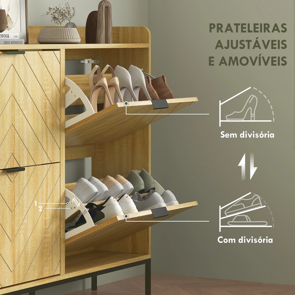 Sapateira Estreita com 4 Portas Sapateira para Entrada com Prateleiras Ajustáveis para 16 Pares de Sapatos 120x23,5x95,5 cm Madeira