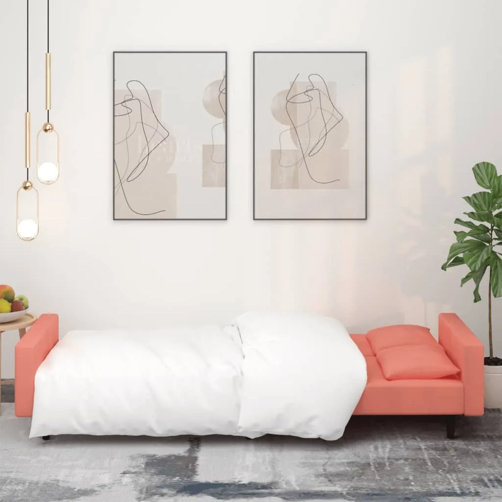 Sofá-cama 2 lugares com duas almofadas veludo rosa