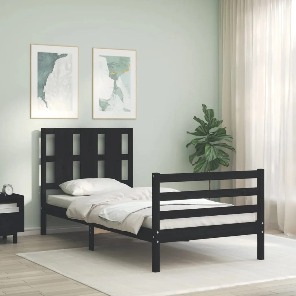 vidaXL Estrutura cama de solteiro c/ cabeceira madeira maciça preto