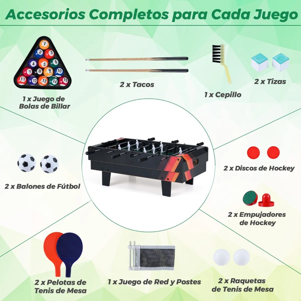 Mesa de jogos 4 em 1 81 x 43 x 30,5 cm com matraquilhos, bilhar, pingue-pongue e hóquei para crianças Preto