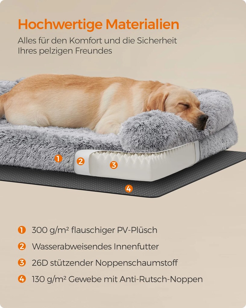 Cama para cães tamanho XXL 122 x 85 x 24 cm removível e lavável cinza