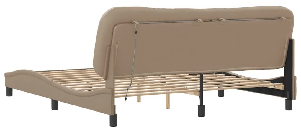 Estrutura cama c/ luzes LED 180x200 cm couro artif. cappuccino