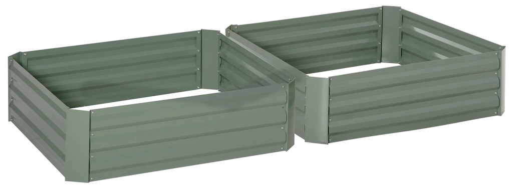 Outsunny Conjunto de 2 Caixas de Plantio de Aço Quadrada Cultivos de Plantas Flores Pátio Exterior 100x100x30 cm Verde | Aosom Portugal