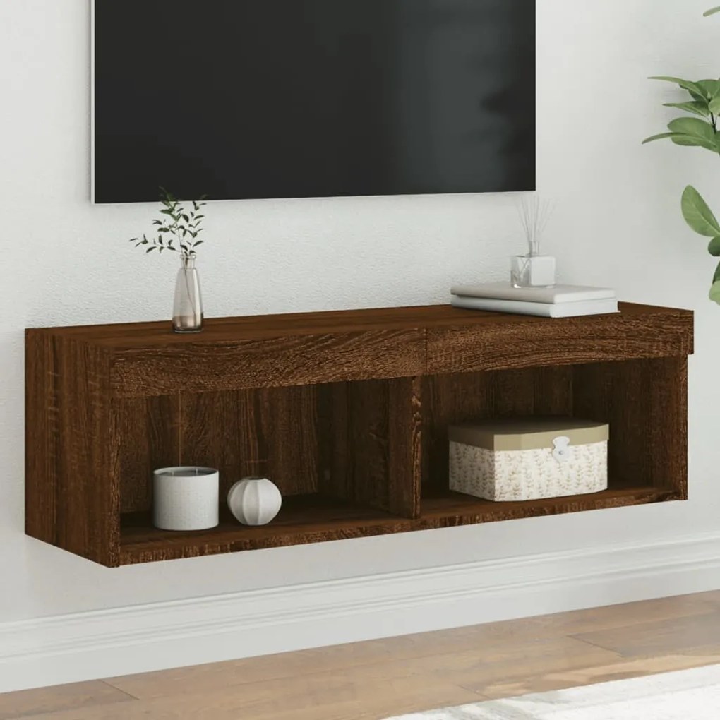 vidaXL Móvel de TV com luzes LED 100x30x30 cm carvalho castanho