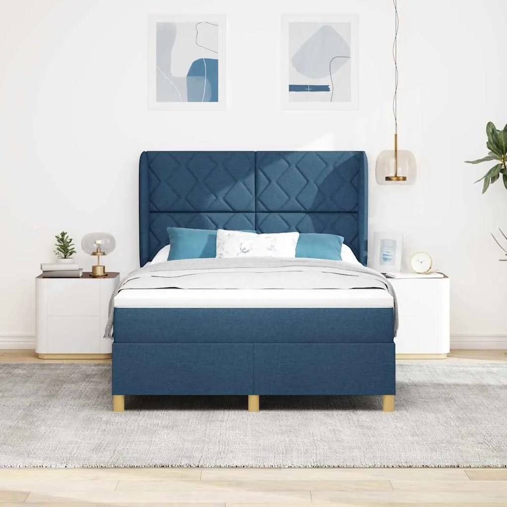 Cama Box com Colchão vidaXL - Azul - 140x200 cm - Tecido