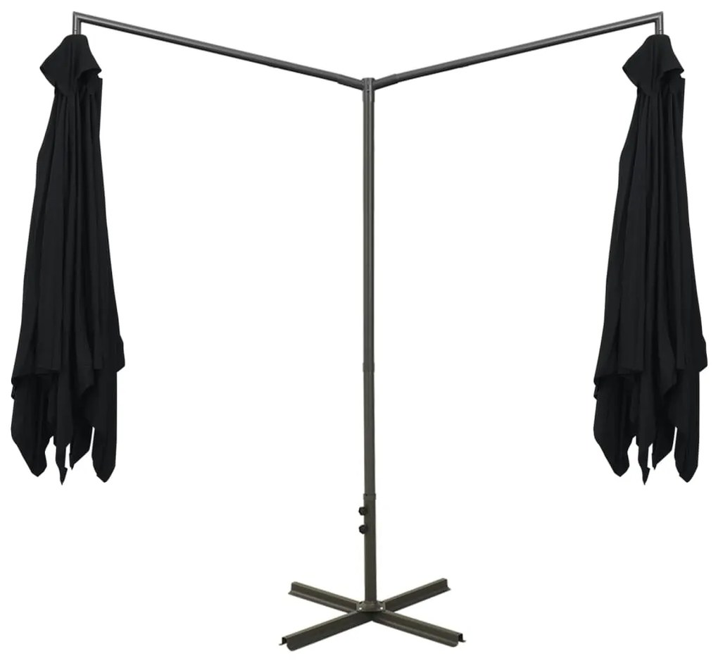 Guarda-sol de jardim duplo com poste de aço 600x300 cm preto
