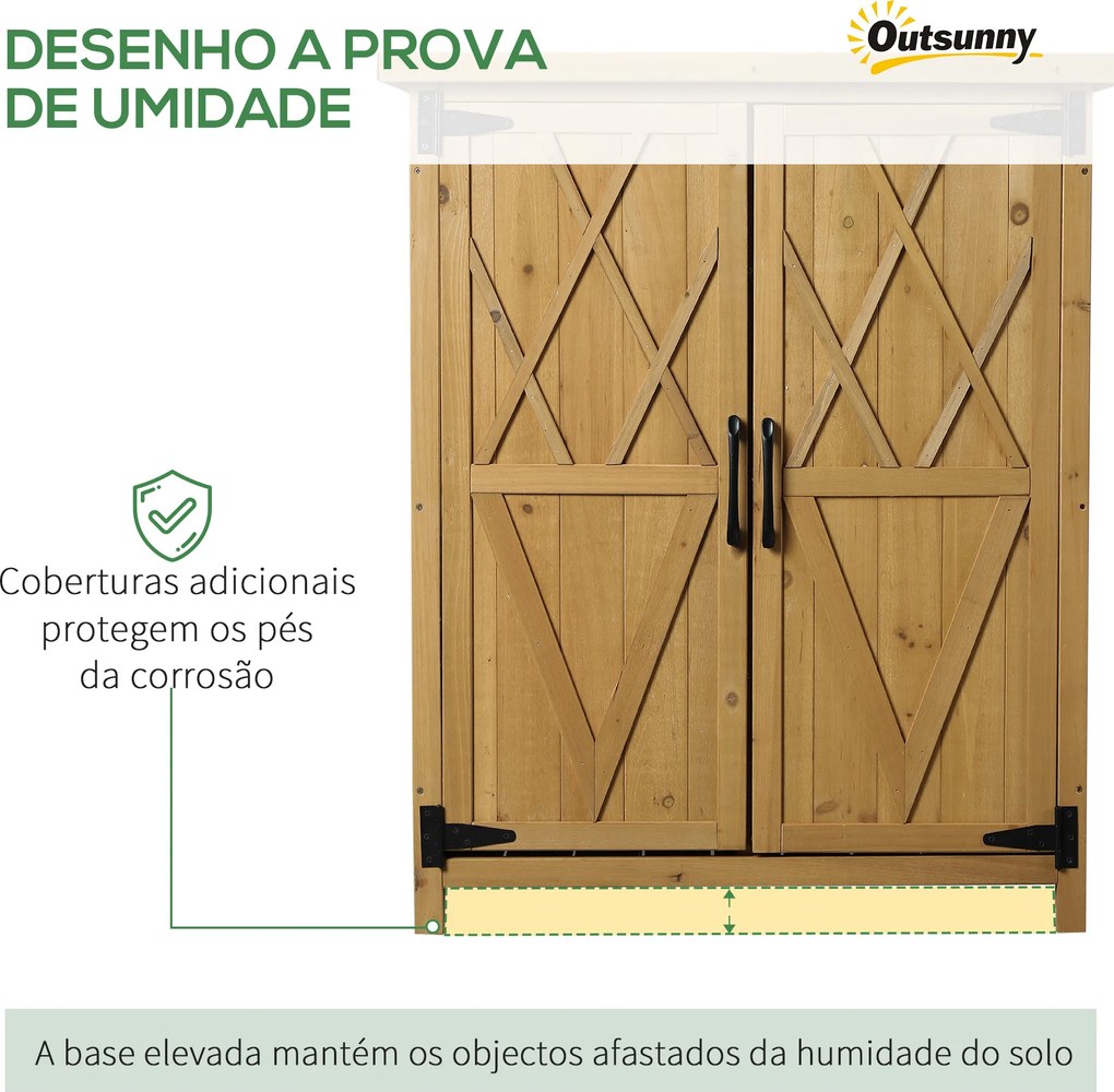 Abrigo de Jardim em Madeira, 75x40x90 cm Armazenamento de Ferramentas, com 4 Prateleiras 2 Portas e Telhado de Aço Galvanizado Madeira