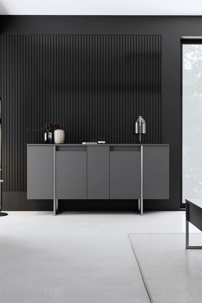 Conjunto de Mobiliário de Sala Luxe – Antracite e Prateado – Móveis co