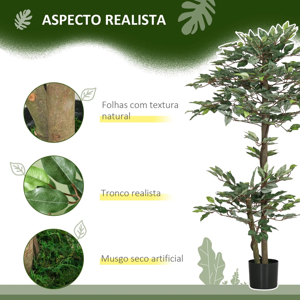 Planta Artificial Ficus 150 cm Planta Artificial com 1008 Folhas Musgo e Vaso para Exterior Casa Sala de Estar Escritório Verde