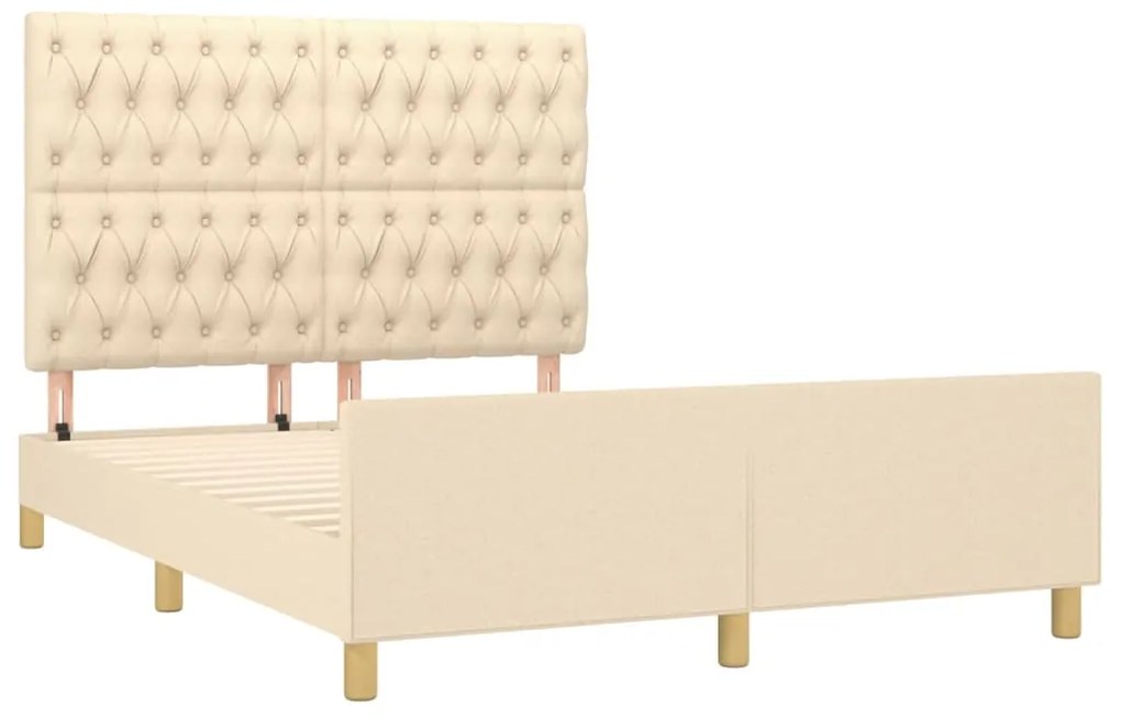 Estrutura de cama sem colchão 140x200 cm tecido cor creme