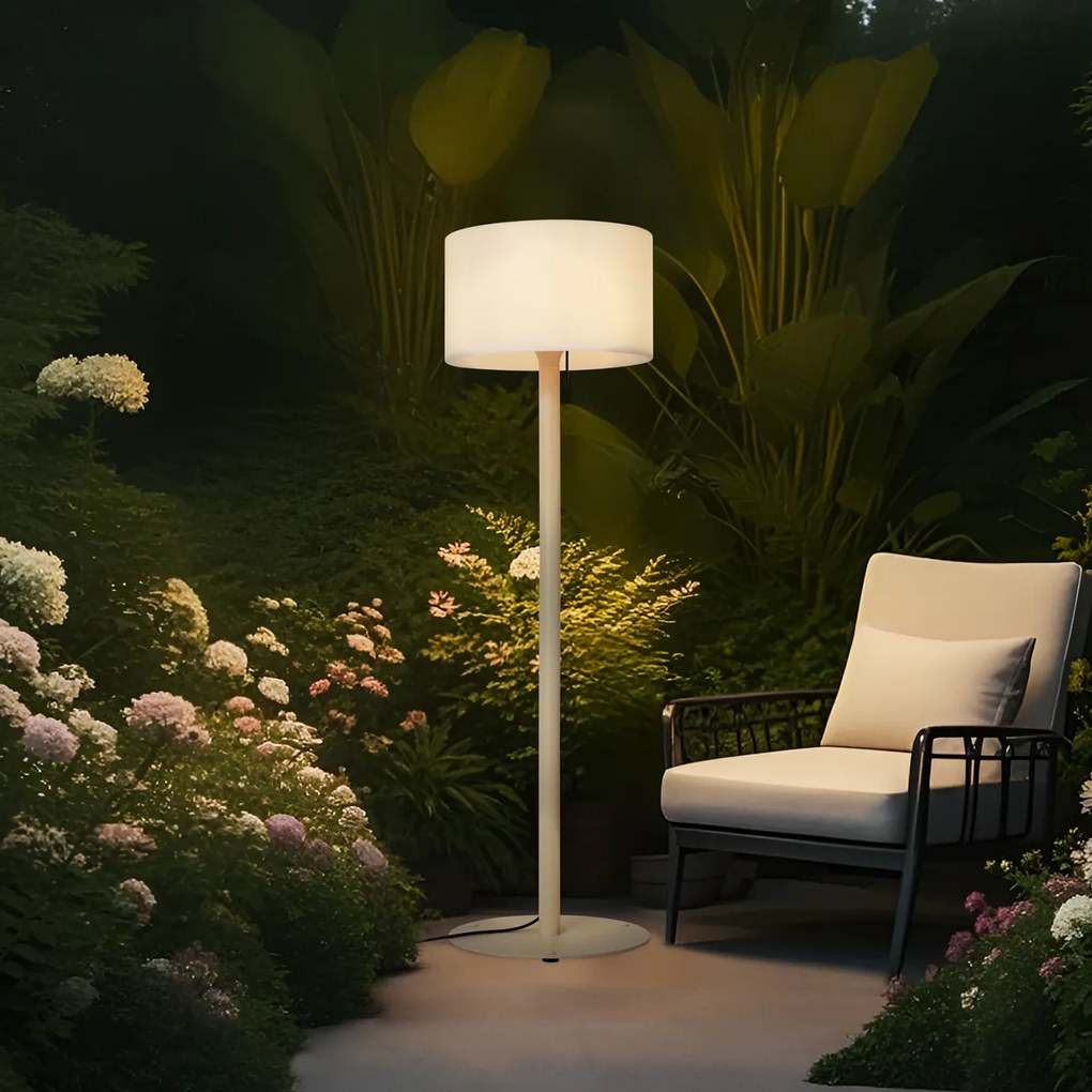 Candeeiro de Chão Exterior Escandinavo Bege com Abajur Branco IP44 - Mississippi