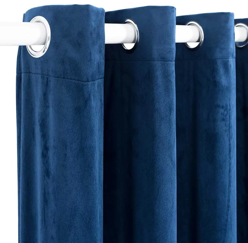 Cortina blackout c/ argolas metal 290x245 cm veludo azul-escuro