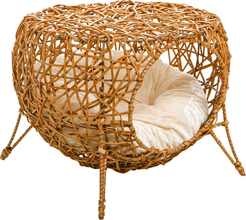 PawHut Cesta de para Gatos com Almofada Acolchoada Ø40x32 cm Castanho Claro | Aosom Portugal