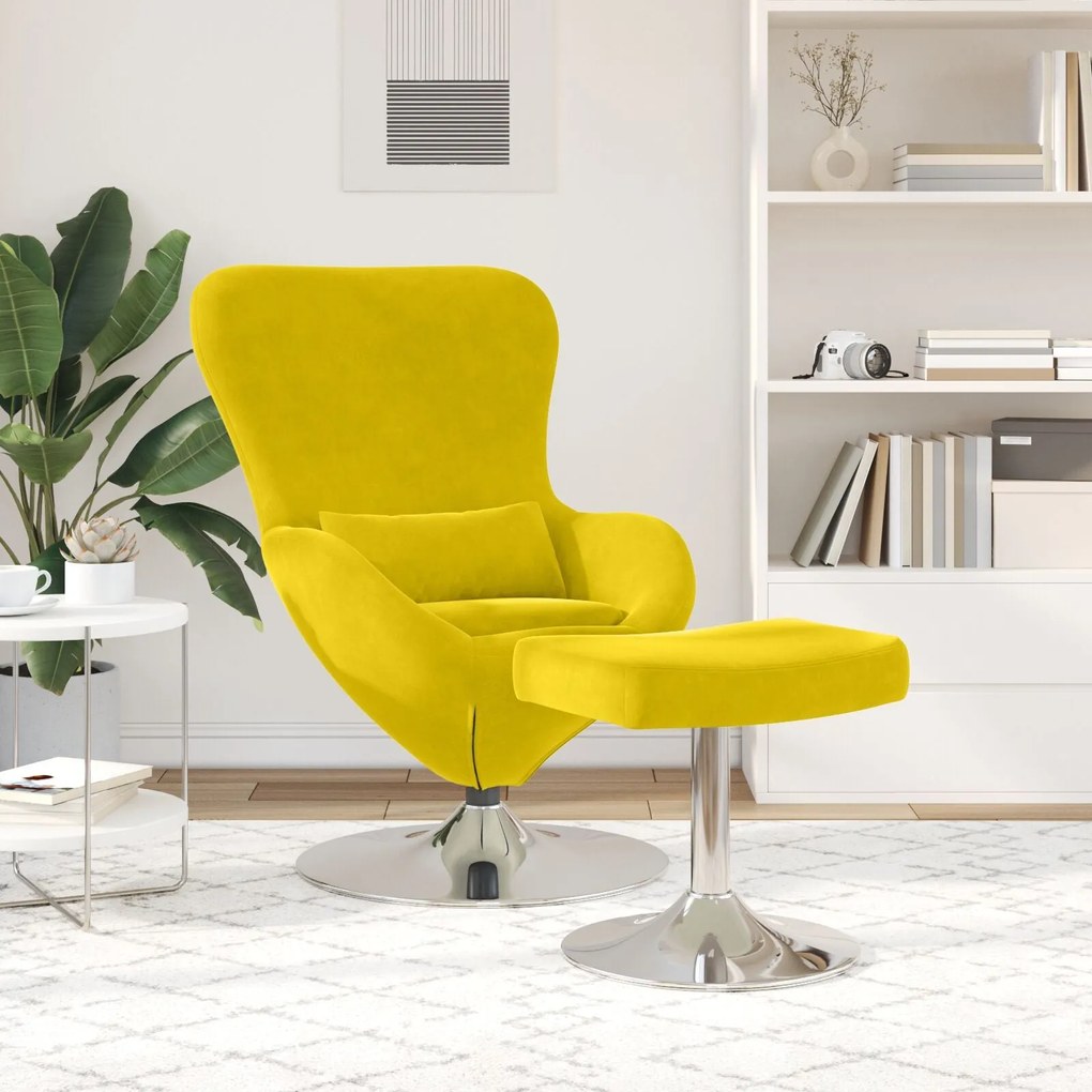 Poltrona Egg vidaXL com Puff Veludo Amarelo