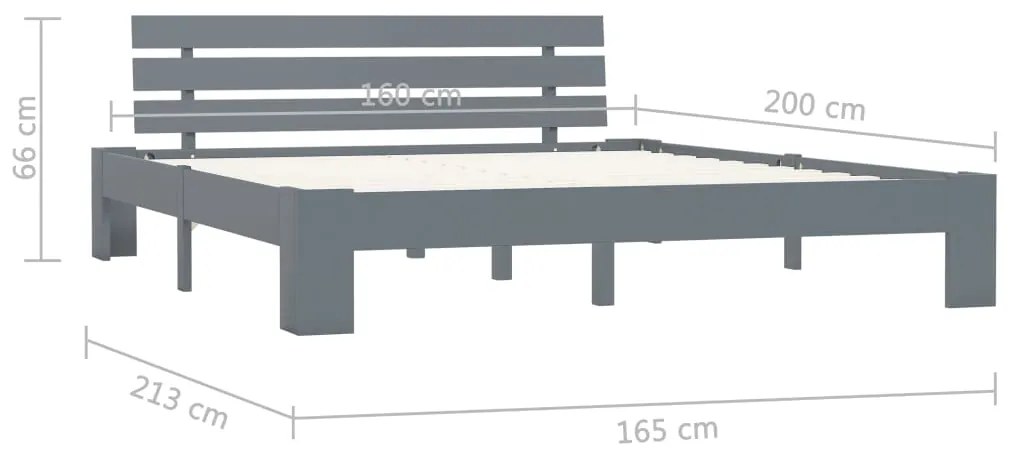 Estrutura de cama com cabeceira 160x200cm pinho maciço cinzento