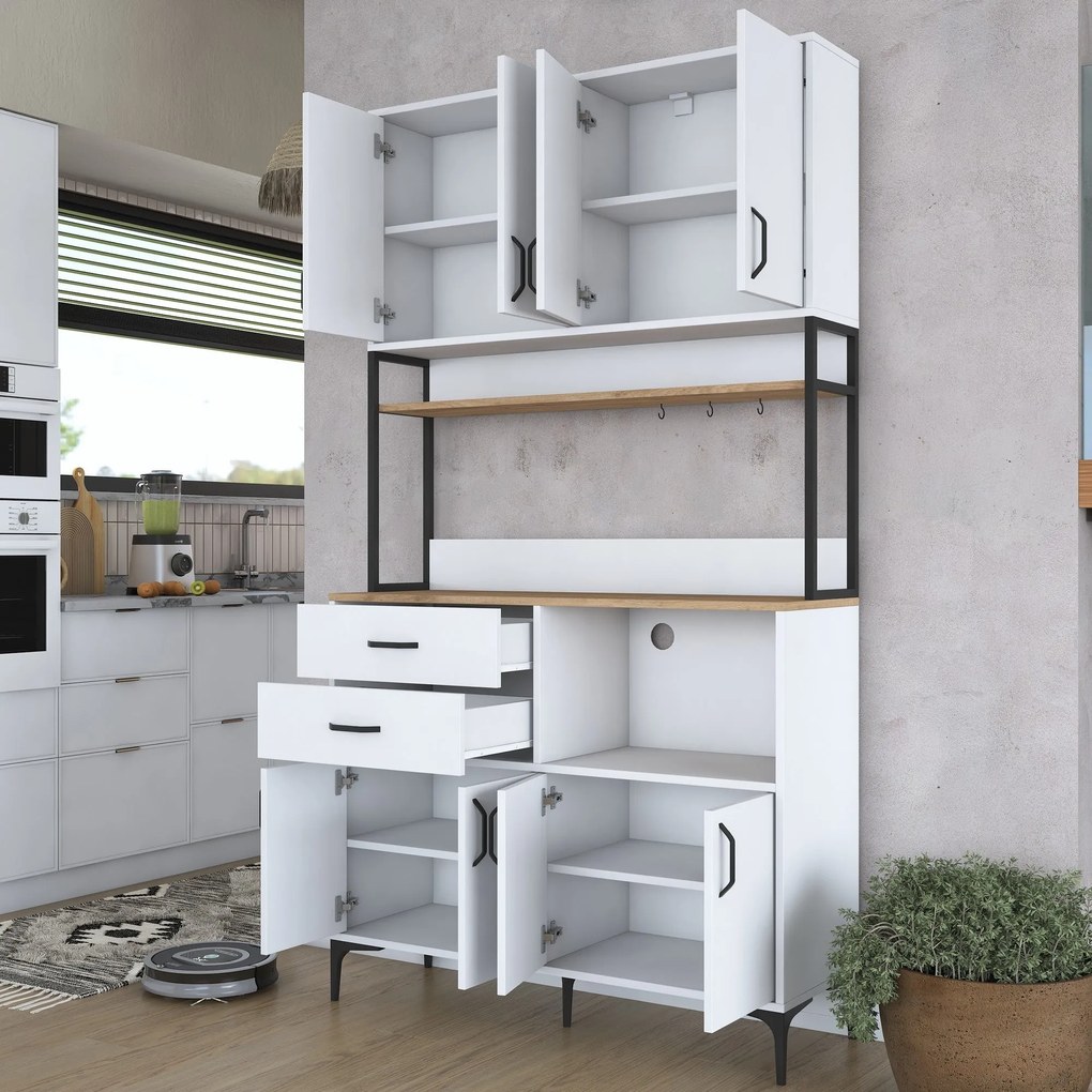 Armário Alto de Cozinha "Stella" - Nogueira e Branco - Design Moderno