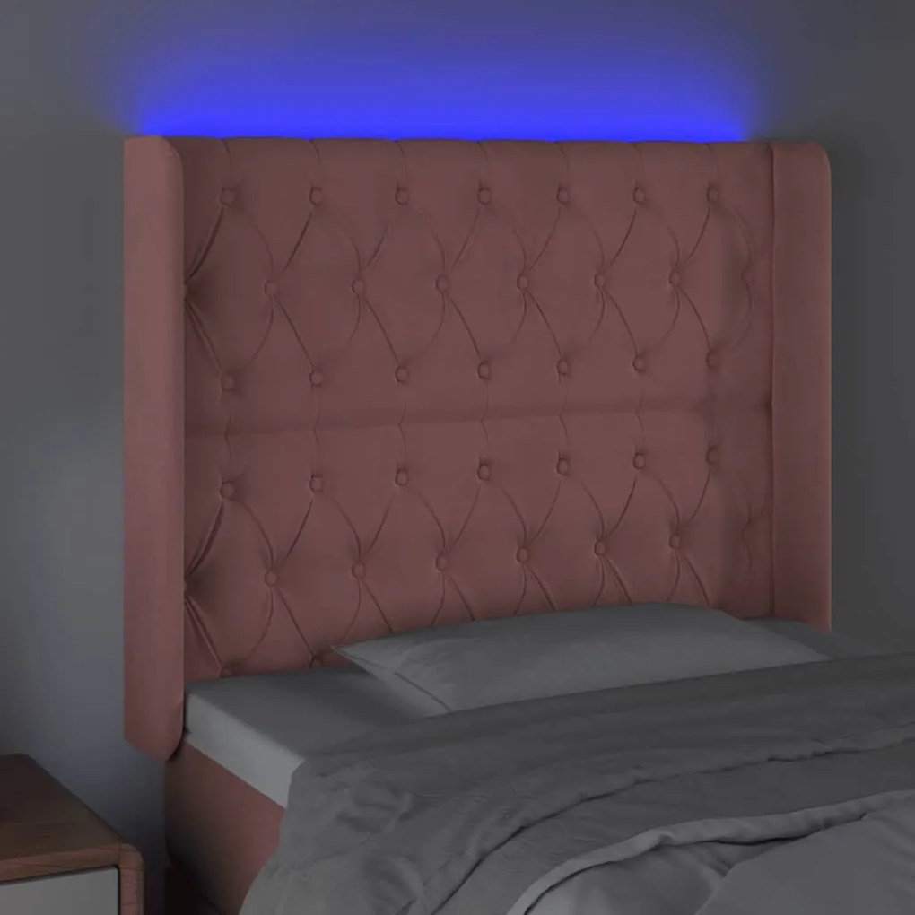 Cabeceira de cama c/ luzes LED veludo 103x16x118/128 cm rosa