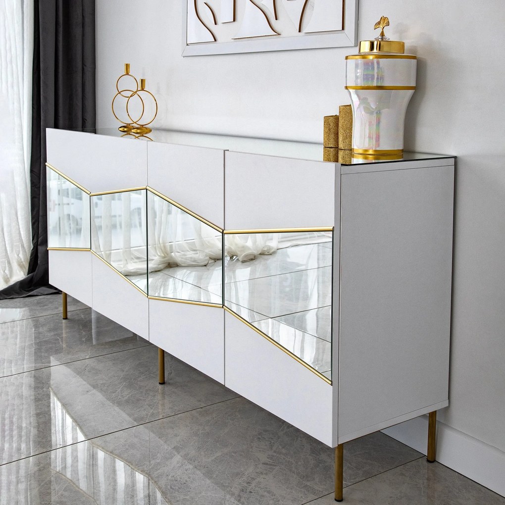 Console Nice – Branco/Ouro – 180x80x40 cm