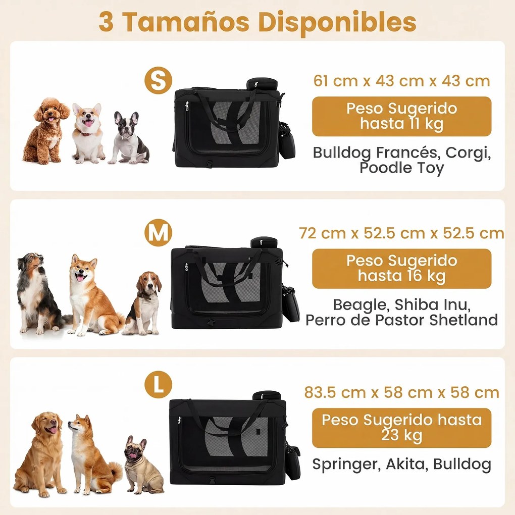 Transportadora dobrável tamanho L 83,5 x 58 x 58 cm para animais de estimação, com janelas de rede, 3 portas, cama felpuda e bolsos removíveis, para u