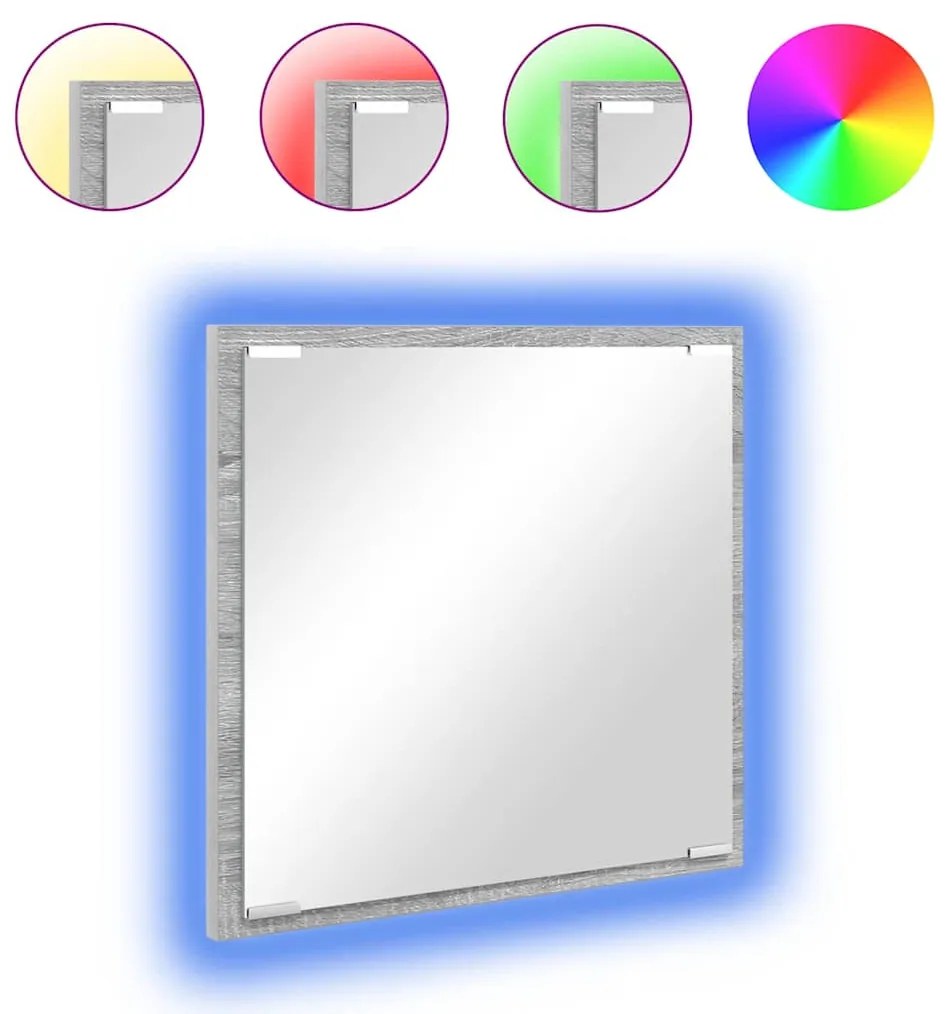 Espelho de Casa de Banho LED Cinza Sonoma 40x8.5x37 cm Madeira de Enge