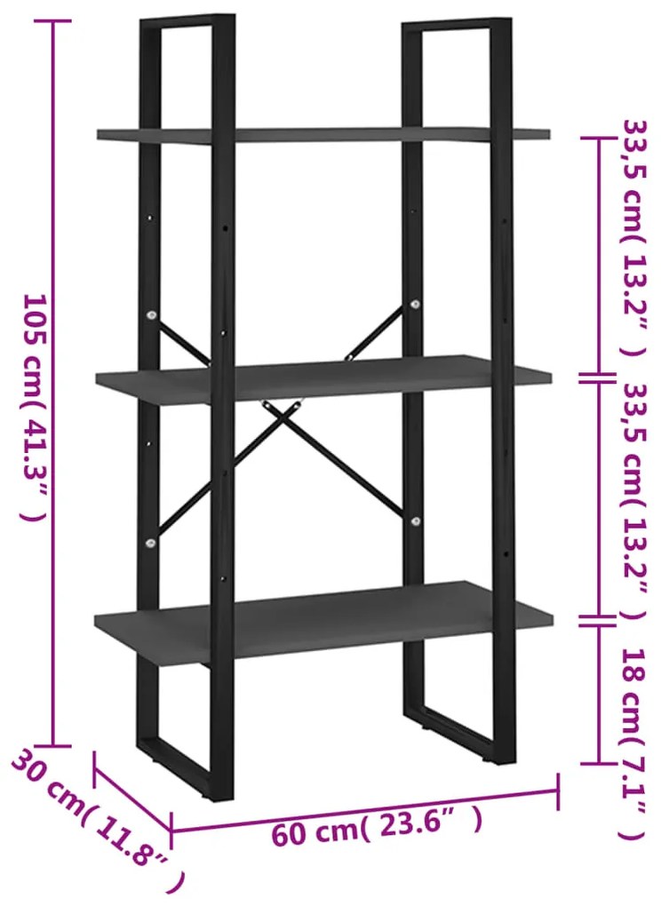 Unidade de prateleiras 60x30x105 cm contraplacado cinzento