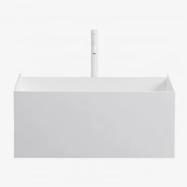 Conjunto De Móveis De Banheiro De Resina Com Pia Integrada E Luz Led Nerine Branco & Sem Espelho & Branco ↑30 Cm Com - Sklum