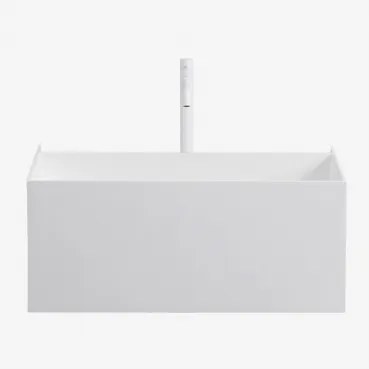 Conjunto De Móvel De Casa De Banho Suspenso Em Resina Com Lavatório Integrado E Luz Led Nerine Branco & Sem Espelho & Branco - Sklum