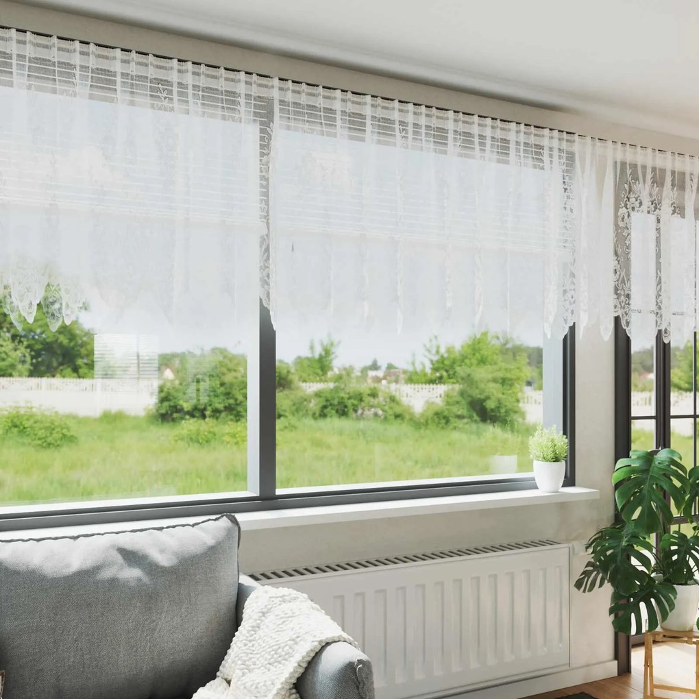 vidaXL Cortina de Renda com cortinas Branco 100 x 1200 cm Poliéster
