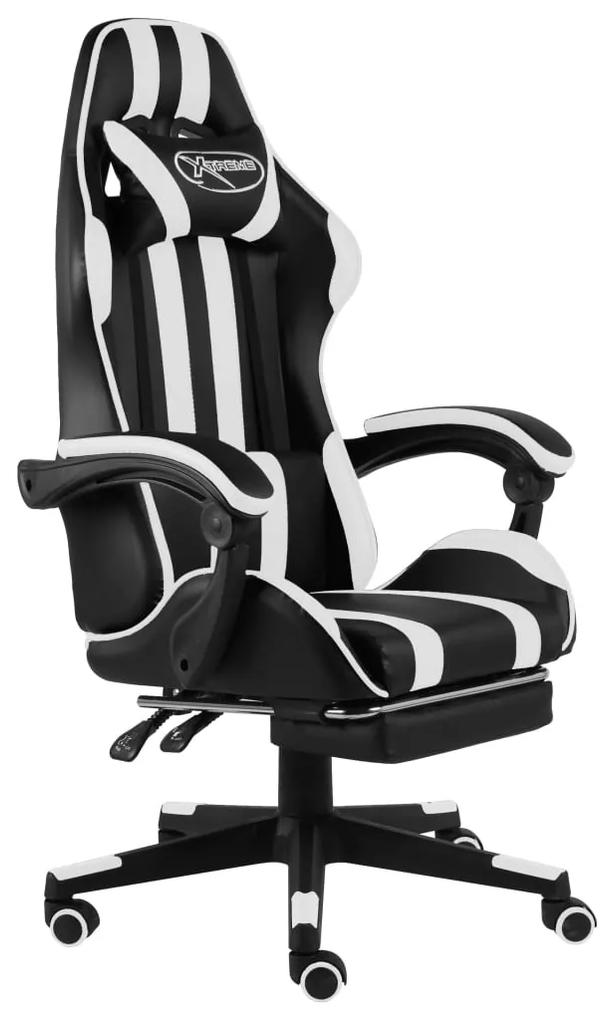 20531 vidaXL Cadeira estilo corrida c/ apoio pés couro artif. preto/branco