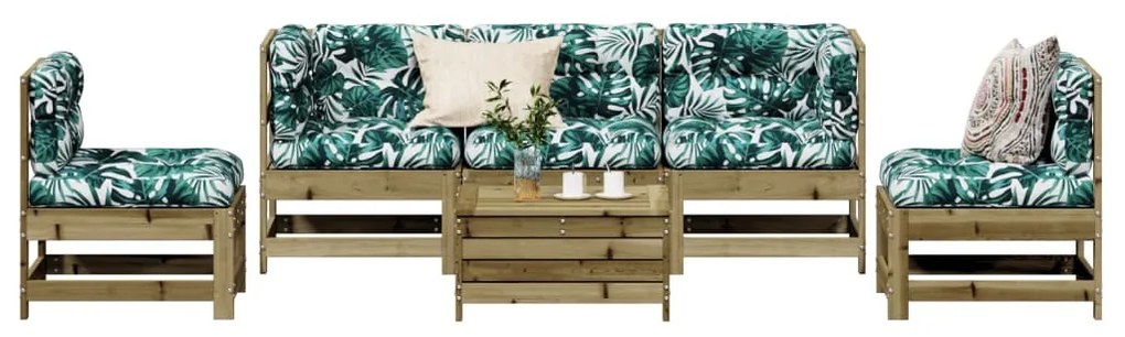 vidaXL 6 pcs conjunto lounge de jardim c/ almofadões pinho impregnado