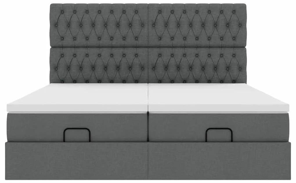 Estrutura de cama otomana com colchões tecido cinzento escuro