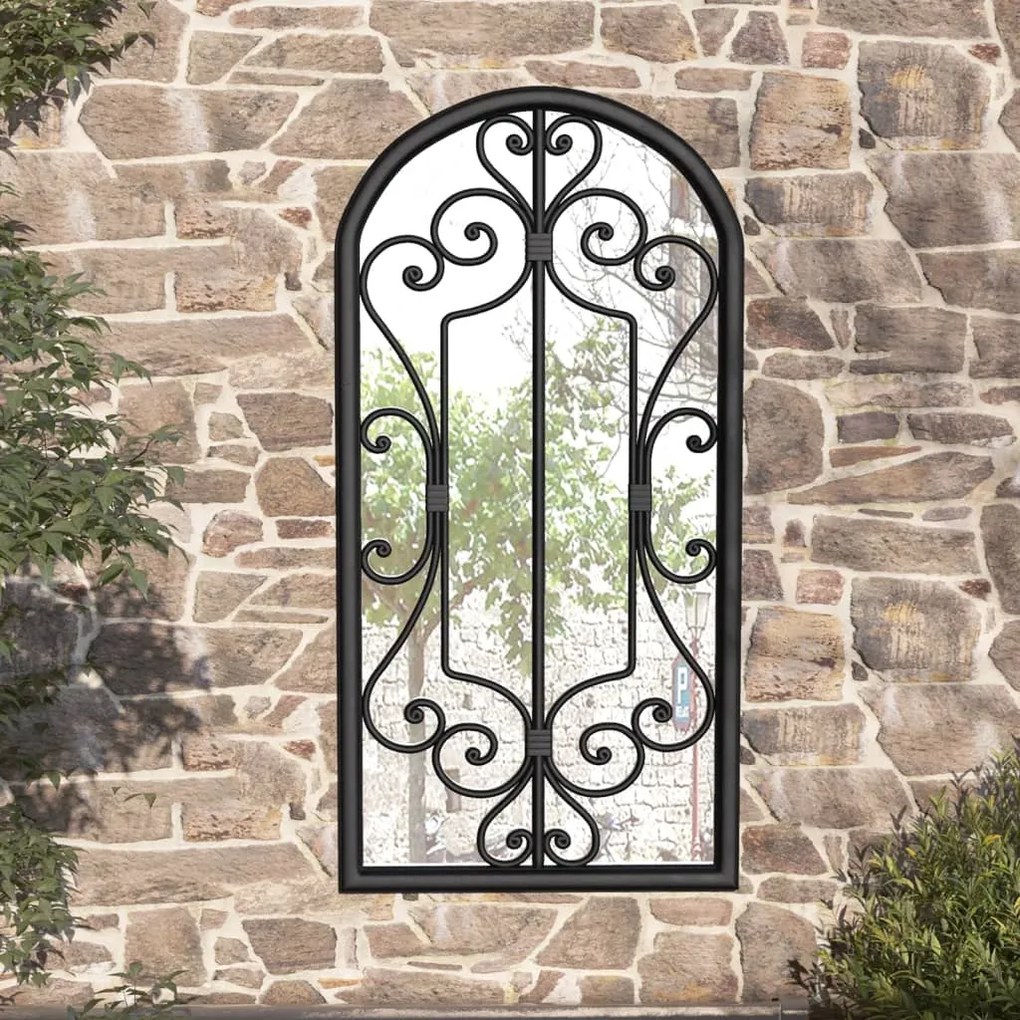 vidaXL Espelho de jardim p/ uso exterior ferro 70x30 cm preto