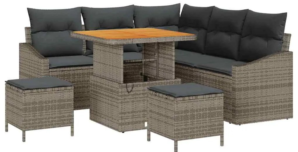 Conjunto de Sofá de Jardim de 8 Peças com Almofadas Cinza em Rattan Si