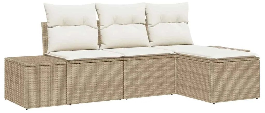 Sofá de Jardim de 4 Peças com Almofadas em Rattan Sintético Bege