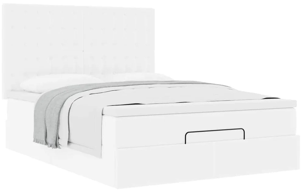 Estrutura de cama otomana com colchão branco couro falso