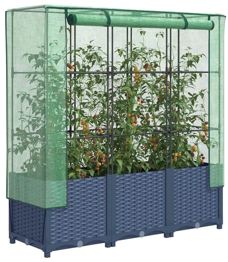 vidaXL Canteiro elevado com cobertura de estufa aspeto de vime