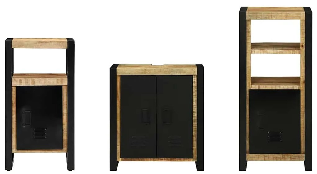 Conjunto de Móveis para Banheiro 3 pcs Madeira de manga maciça
