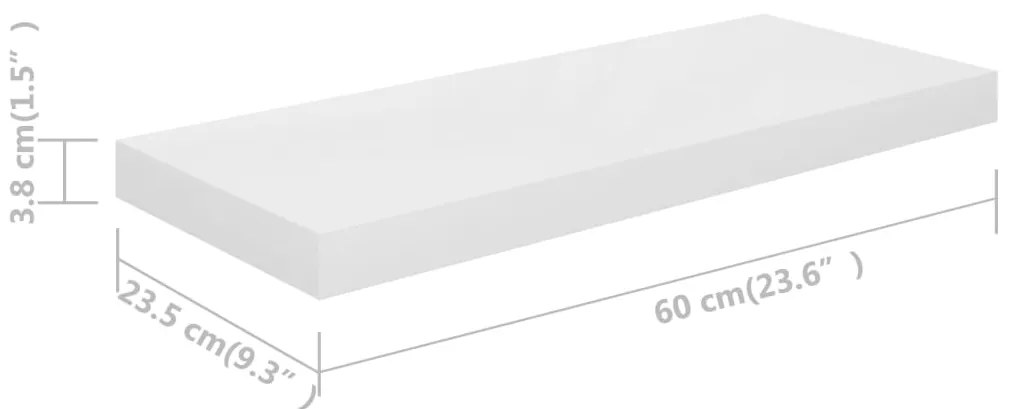 Prateleiras de parede suspensas 2 pcs 60x23,5x3,8cm MDF branco