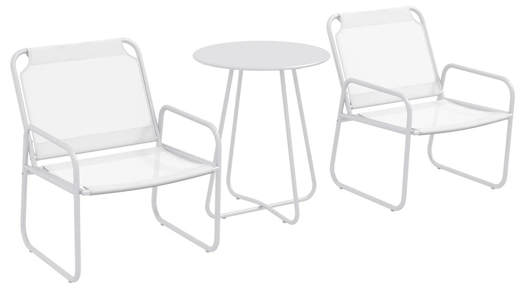 Conjunto de Móveis de Jardim com 1 Mesa Redonda e 2 Cadeiras Estrutura de Aço e Apoio para os Braços Branco