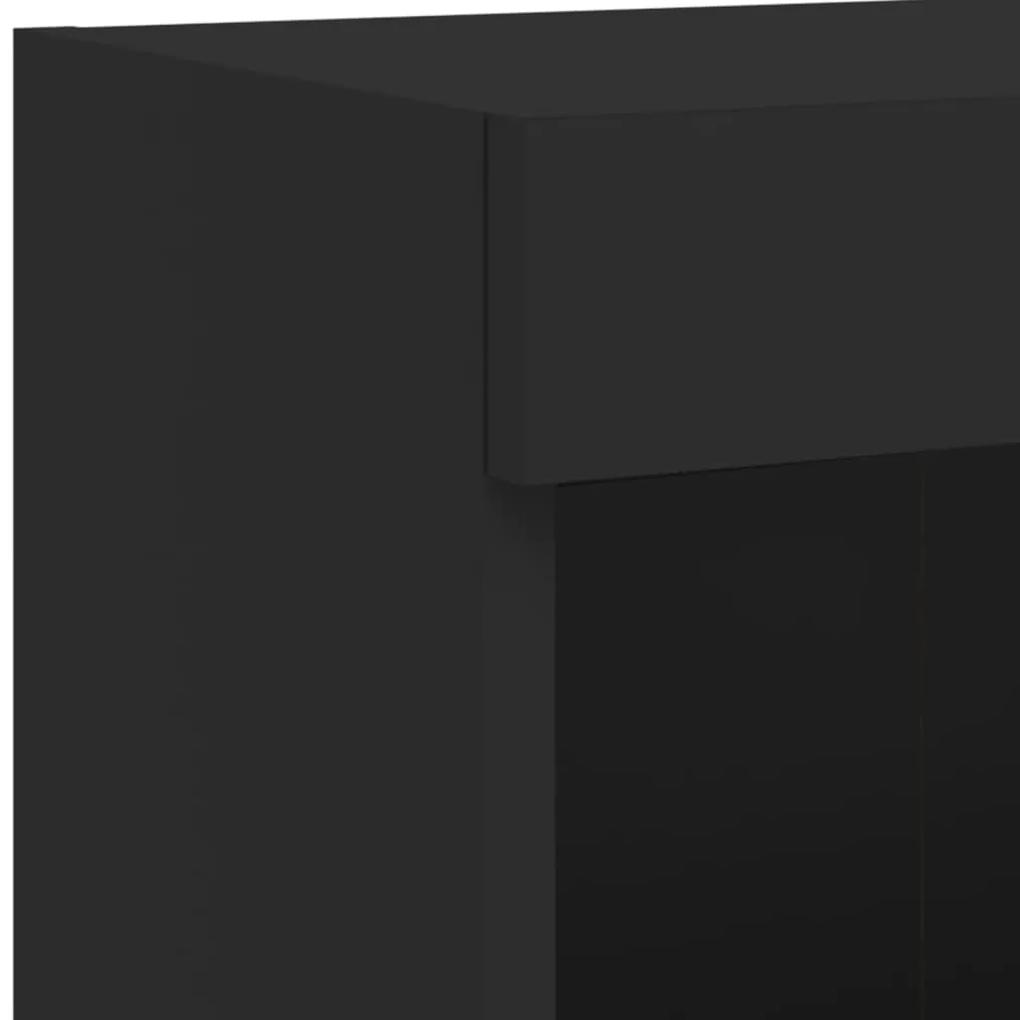 6 pcs móveis de parede p/ TV c/ LEDs derivados de madeira preto